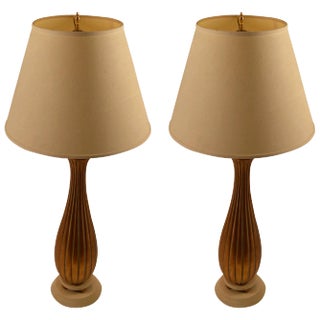 Reeded Giltwood Table Lamps - a Pair For Sale
