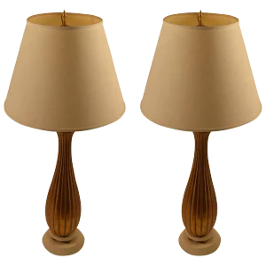 Reeded Giltwood Table Lamps - a Pair