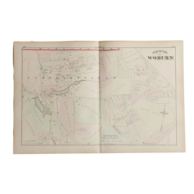 Paper Antique Woburn Massachusetts Atlas Map Plate N For Sale - Image 7 of 7