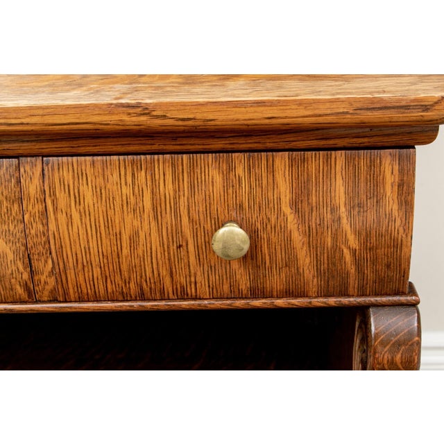 Antique Oak Dressing Table With Large Oval Vanity Mirror For Sale - Image 13 of 13