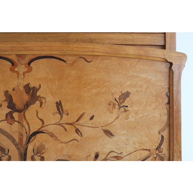 Antique Art Nouveau Bed with Inlaid Marquetry Decorative Floral Design, 1890s For Sale - Image 12 of 16
