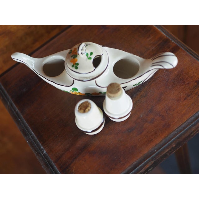 Mid 20th Ceramic Mustard Pot, Pepper Pot and Salt Cellar in the Shape of a Flowery Gondola For Sale - Image 11 of 12
