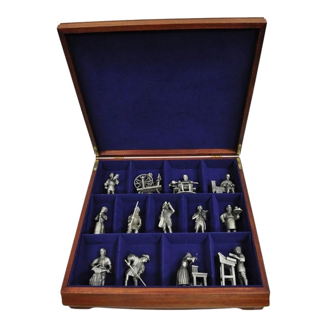 Vintage Franklin Mint 1974 Pewter People of Colonial America Full Figurine Set- 13 Pieces For Sale