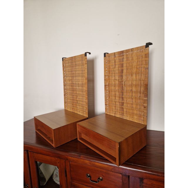 Bedside Tables with Vienna Straw Panels attributed to Hans J. Wegner for Getama, 1950s, Set of 2 For Sale - Image 4 of 18