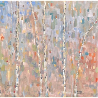 Love Poem by Leigh Ann Van Fossan | Acrylic on Canvas Abstract depiction of birch trees with soft colors. For Sale
