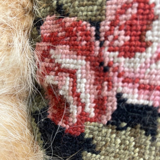 Textile 1960s Floral Needle Point & Fur Pillow For Sale - Image 7 of 8