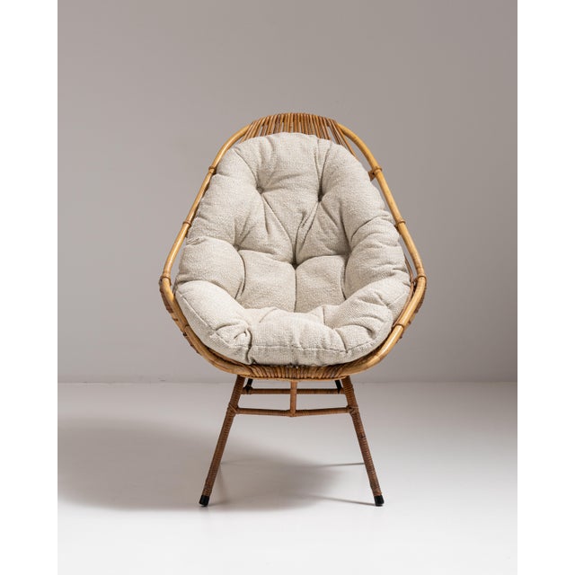 French 1960s French Tan Bamboo Upholstered Bowl Chair For Sale - Image 3 of 15