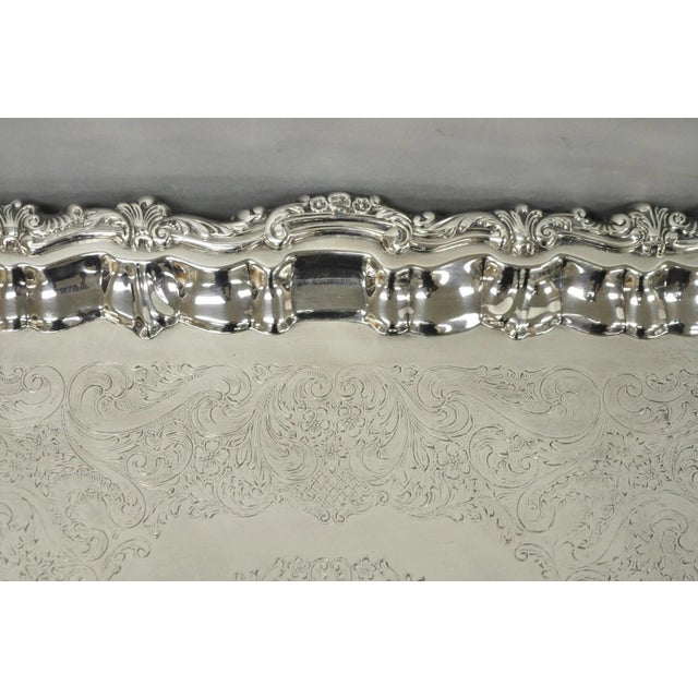 Vintage Victorian Silver Plated Footed Twin Handle Serving Platter Bar Tray For Sale - Image 4 of 15