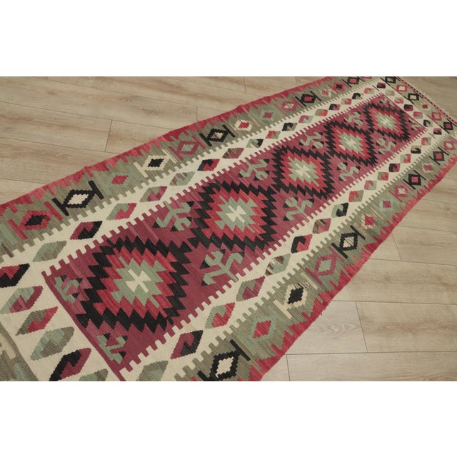 1970s Southwestern Style Handmade Red Oushak Kilim Runner Rug For Sale - Image 9 of 12