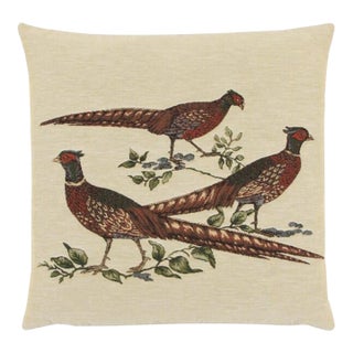Three Pheasants Tapestry Cushion With Feather Filler - 46x46cm (18"x18") For Sale