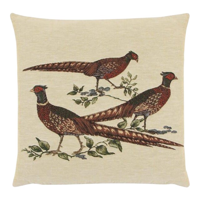 Three Pheasants Tapestry Cushion With Feather Filler - 46x46cm (18"x18") For Sale