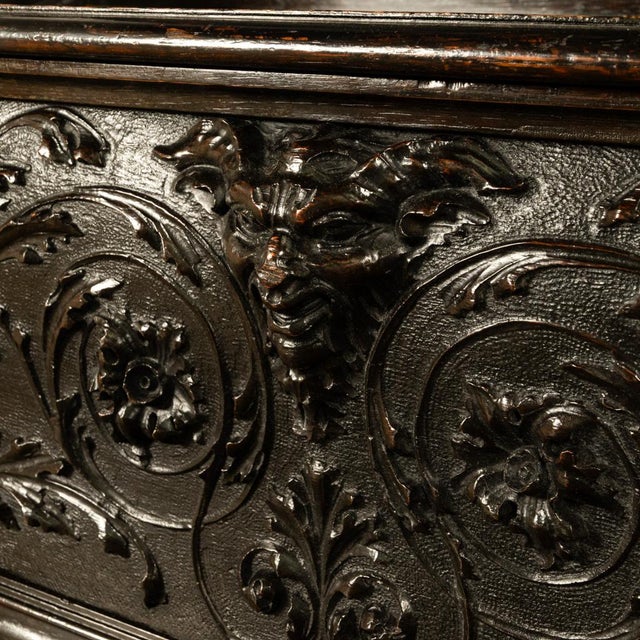Antique Italian Renaissance Revival Carved Walnut Hall Bench Chest Dolphins 1870 For Sale - Image 12 of 14