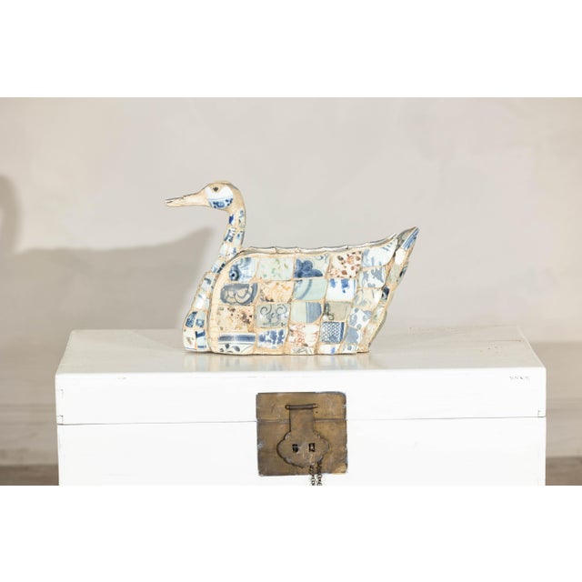 Blue Chinese Patchwork Porcelain Duck Sculpture with Blue-and-White Shards For Sale - Image 8 of 12