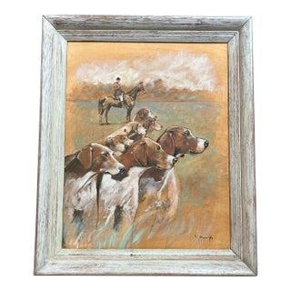 Contemporary Original Stephen Heigh Equestrian Horse & Hound Painting “Get Set” Vintage Frame For Sale