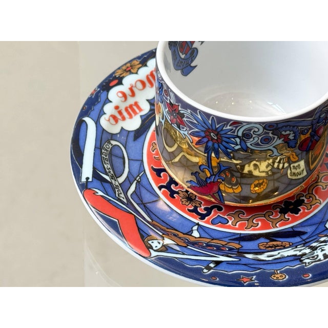 Ceramic Vintage Swiss Tête-À-Tête Cup Set for Lovers from Bopla! Porcelain Factory Langenthal, Switzerland, 1990s, Set of 4 For Sale - Image 7 of 12