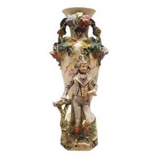 Late 19th Century Figural Porcelain Vase with Napoleonic Figure For Sale