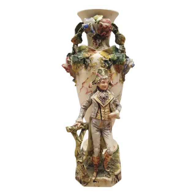 Late 19th Century Figural Porcelain Vase with Napoleonic Figure For Sale