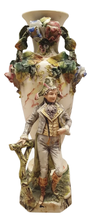 Late 19th Century Figural Porcelain Vase with Napoleonic Figure