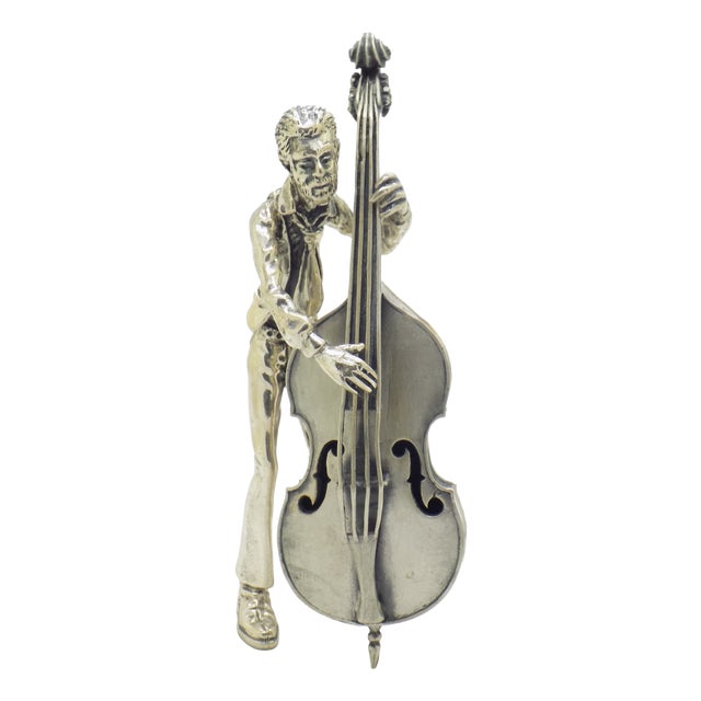 Vintage Italian Genuine Silver Cellist Large Figurine from Arezzo Toscane, 1970s For Sale