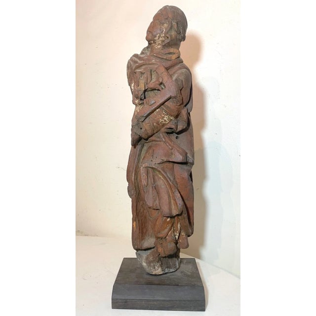Religious Large Antique 1600's Hand Carved Wood Religious Jesus Crucifix Saint Sculpture For Sale - Image 3 of 16