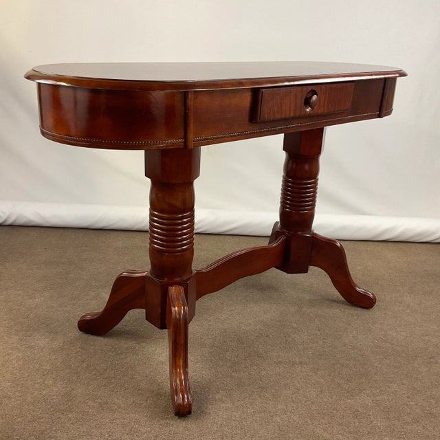 1980s Vintage Hollywood Regency Cherry Trestle Console Table With Front Drawer. For Sale - Image 9 of 12