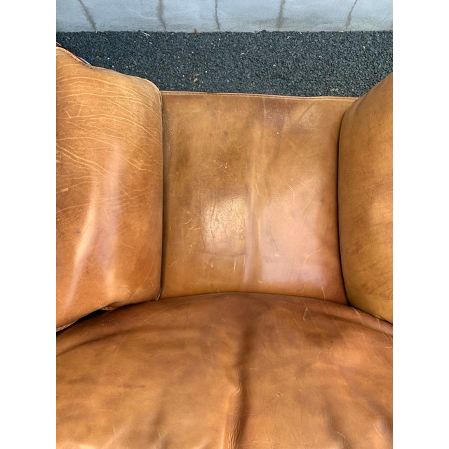 Pair Large-Scale French 1970s Cognac Saddle Leather Armchairs For Sale - Image 10 of 18