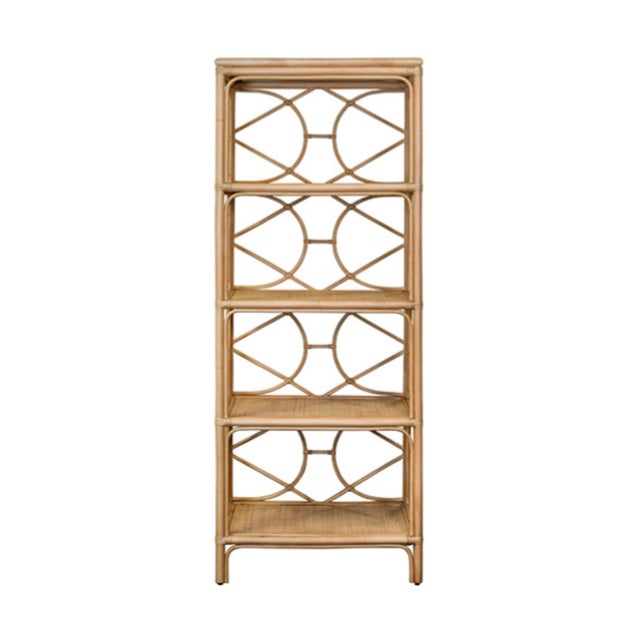 Tan Matthew Izzo Home Danielle Natural Rattan Four Shelf Etagere With Decorative Back For Sale - Image 8 of 8