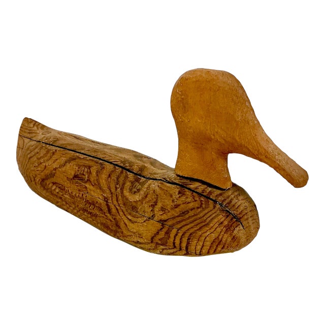 Late 1800s Antique Farmhouse Americana Folk Art Hand Carved Pine Duck Decoy For Sale