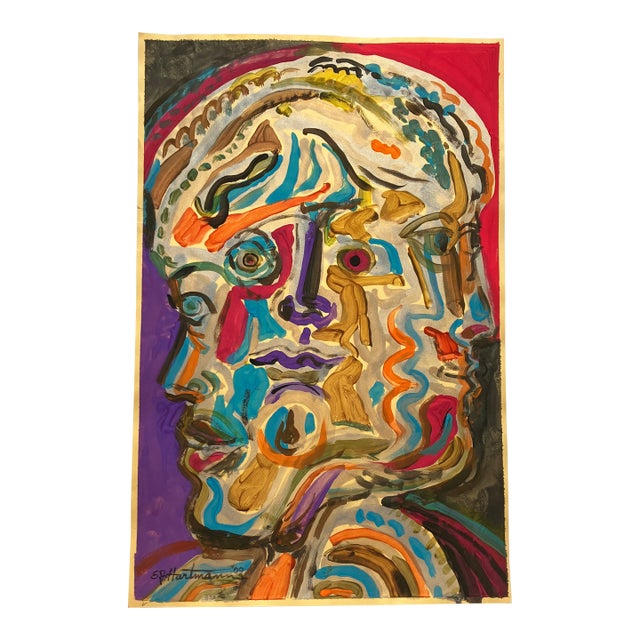 Contemporary Original E.J.Hartmann Abstract Portrait Painting Signed For Sale