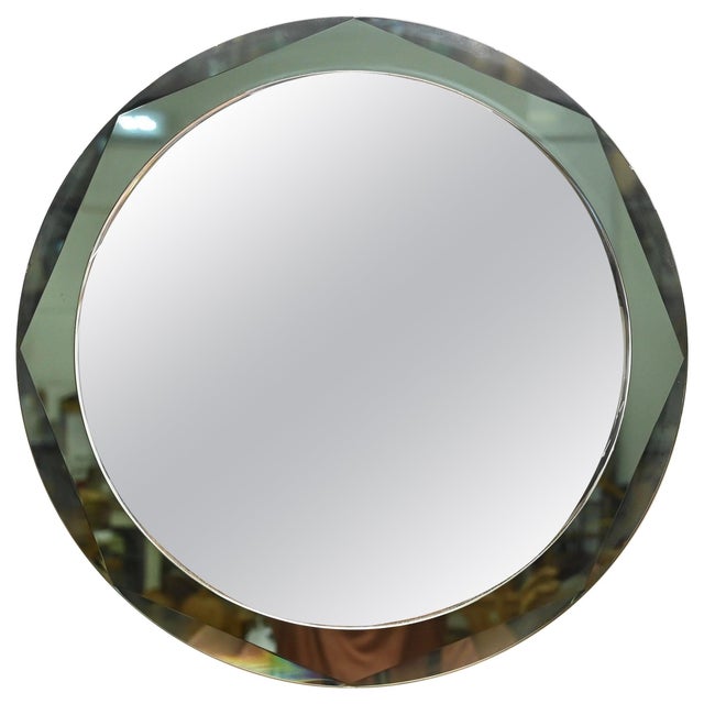 Round Green Double Beveled Mirror attributed to Antonio Lupi for Cristal Luxor, Italy, 1960s For Sale - Image 13 of 13