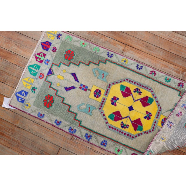 Contemporary Zabihi Collection Mid-20th Century Dazzling Turkish Anatolian Mat Size Rug - 1'8" x 3'11" For Sale - Image 3 of 6