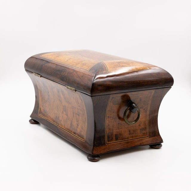 William IV Mid 19th Century William IV Dome Top Bombé Box in Burl Walnut With Boxwood Stringing For Sale - Image 3 of 11