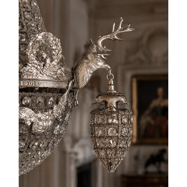 French 1980 French Artisan Louis XVI Silver Bronze Chandelier For Sale - Image 3 of 17