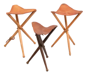 Three Folding Hunting Chairs with Leather Seats, 1960s, Set of 3