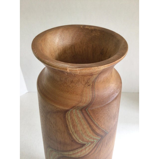 Wood 2000s Wood Vase With a Swirling Green Pattern and Natural Polish For Sale - Image 7 of 8