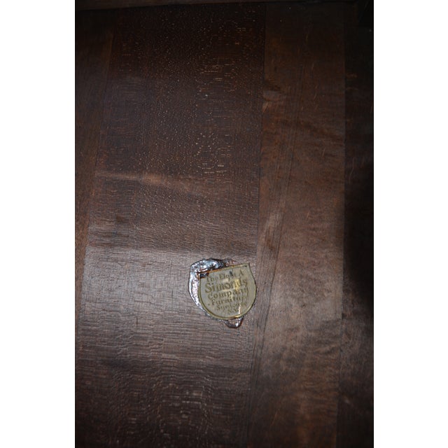 Antique Elgin a Simonds Dark Oak Wood Wainscot Side / Dining Chair W/ Arms & Carved Back For Sale - Image 12 of 18