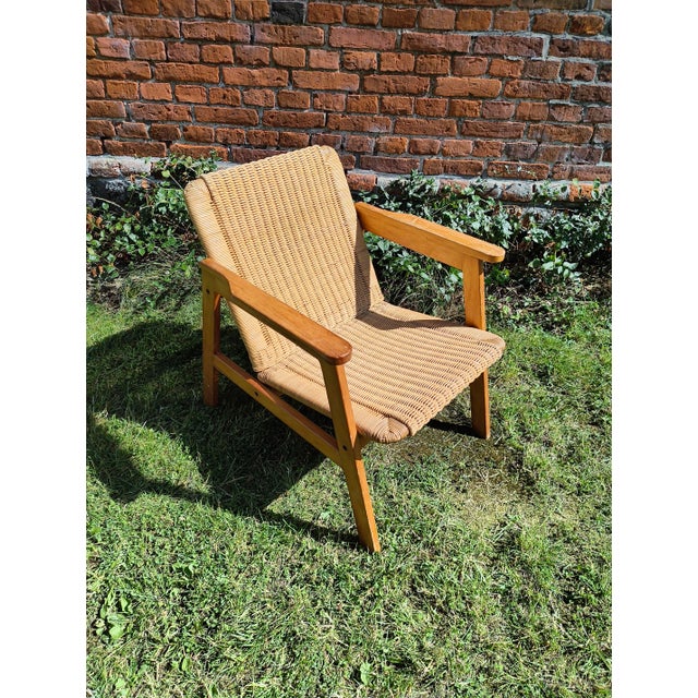 Wood Italian Armchair with Woven Seat, 1960s For Sale - Image 7 of 8