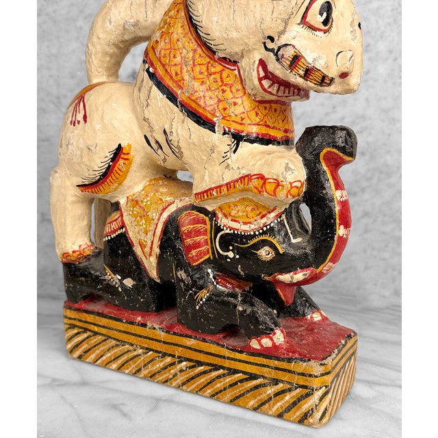 Vintage Hindu Gajasimha Foodog Lion W/ Elephant Painted Sculpture - 12" For Sale - Image 10 of 14