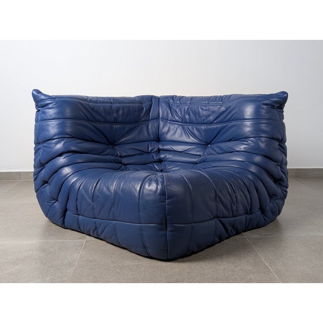 Vintage Togo Corner Sofa in French Blue Leather by Michel Ducaroy for Ligne Roset, 1980s For Sale - Image 16 of 16