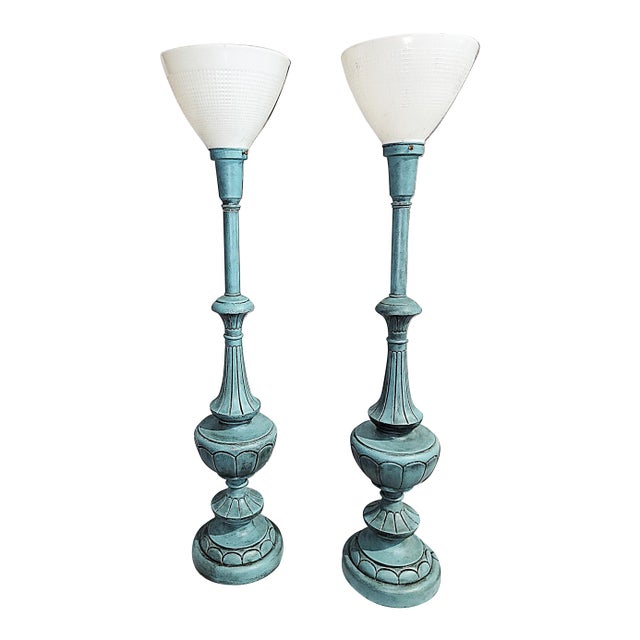 Mid 20th Century Painted Torchiere Table Lamps - a Pair For Sale