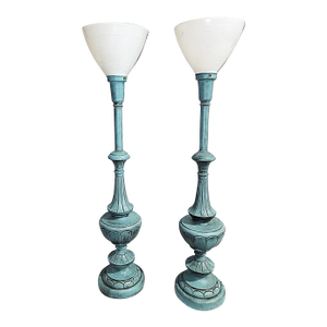 Mid 20th Century Painted Torchiere Table Lamps - a Pair