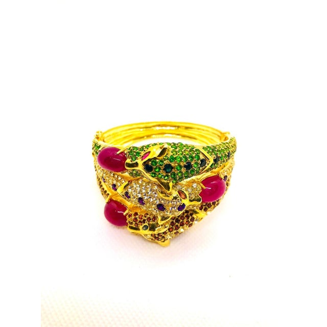 Bochic "Capri" Vintage Ruby, Sapphire, Tsavorite & Garant Bangle Set In 18K Gold For Sale - Image 13 of 18