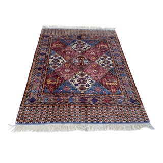 Berry Red Kazak Medallion Handmade Wool Rug 5x7 For Sale