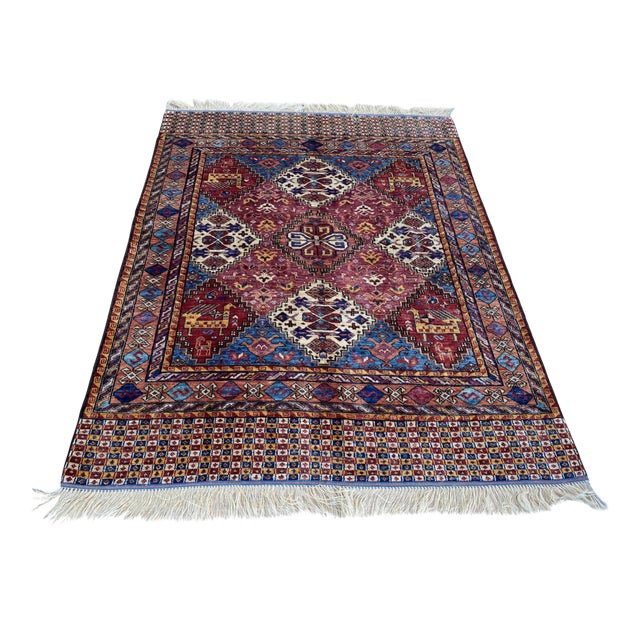 Berry Red Kazak Medallion Handmade Wool Rug 5x7 For Sale