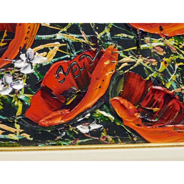 2010s Maya Eventov Untitled Oil Flower Canvas With Beautiful Custom Frame For Sale - Image 5 of 9