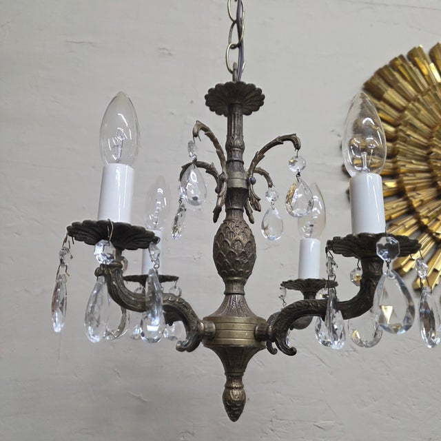 1960s Brass Pineapple Crystal Four-Light Chandelier For Sale - Image 12 of 17