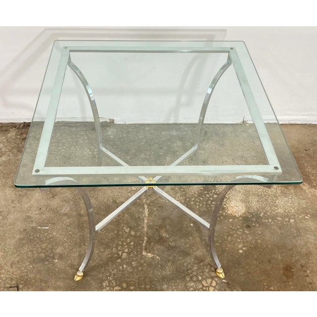 Maison Jansen Vintage Neoclassical Maison Jansen Style Steel and Brass Hoofed Table For Sale - Image 4 of 9