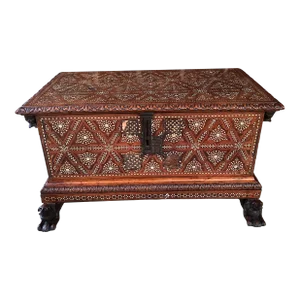Museum Quality 18th Century Syrian Anglo Indian Carved & Inlaid Blanket Chest