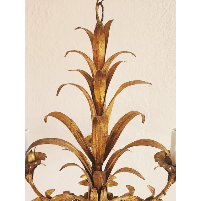 Mid 20th Century Hollywood Regency Style Gilt Metal Chandelier For Sale In New York - Image 6 of 12