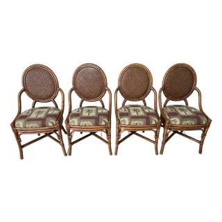Mid 20th Century Tommy Bahama Style Bamboo With Topical Print Dining Chairs - Set of 4 For Sale